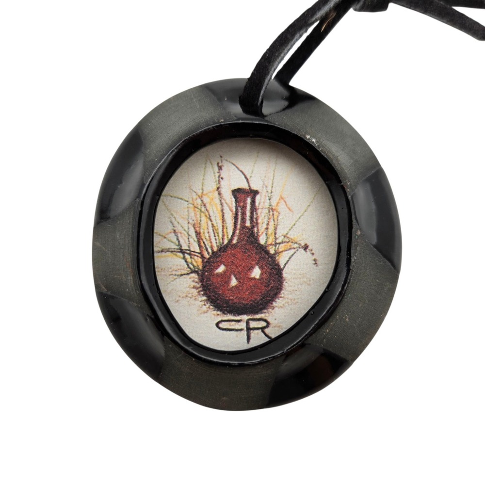 Southwestern San Ildefonso Blackware Pottery Framed Hand painted Art Ornament
